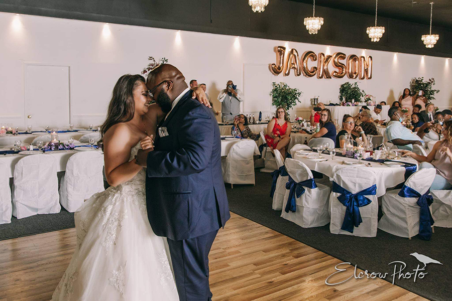 Jackson wedding reception held in Bogarts Banquet Hall - happy couple in their first dance - Jacksonville, IL